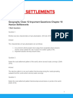 Geography Class 12 Important Questions Chapter 10 Human Settlements