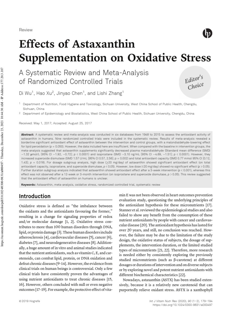 Effects of Astaxanthin Supplementation On Oxidative Stress PDF