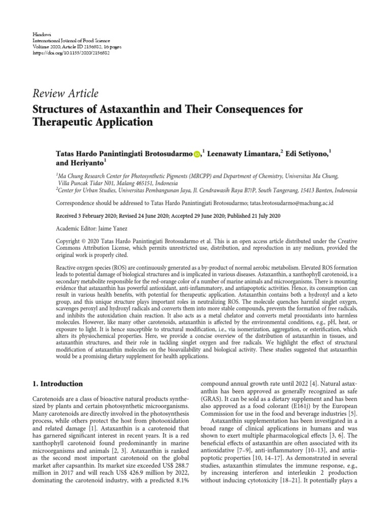 Structures of Astaxanthin and Their Consequences For Therapeutic ...
