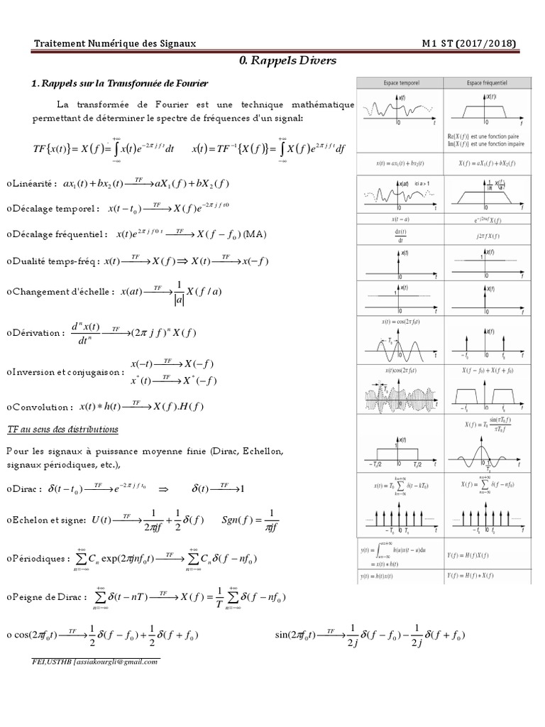 Traitement Numérique des Signaux M1 | PDF | Transformation de Fourier ...