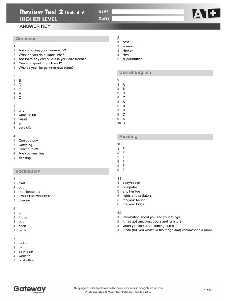 A1+ English Workbook Answer Key | PDF | Vocabulary | Cognitive Science