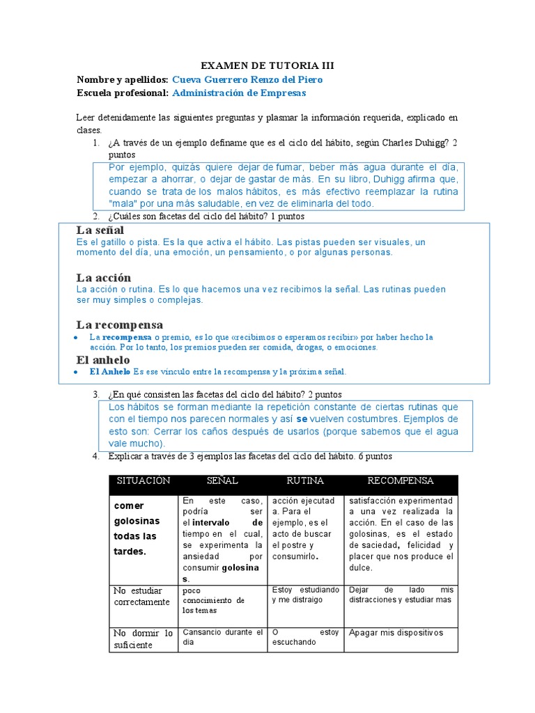Examen de Tutoria Iii - I Unidad RC | PDF | Sicología | Cognición