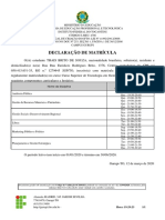 Declaração de matrícula de estudante em curso de Tecnologia em Gestão Pública no IFTO Campus Gurupi