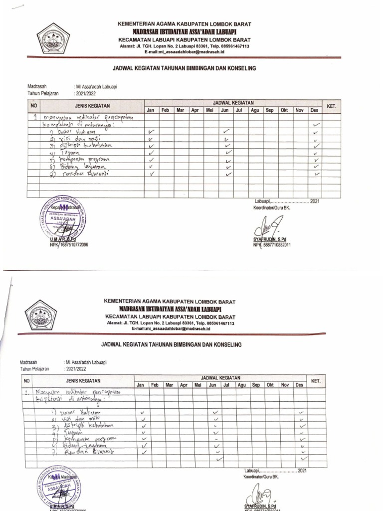 Jadwal Kegiatan Tahunan BK | PDF