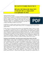 Mensaje para La Jornada Mundialde Oración Por El Cuidado de La Creación