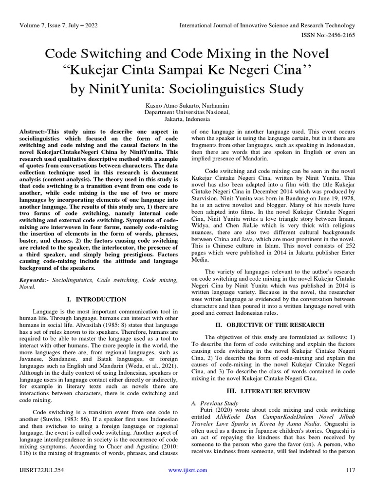 Code Switching in "Kukejar Cinta" Novel | PDF | Sociolinguistics ...