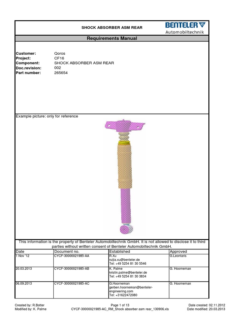 Requirements Manual Shock Absorber Asm Rear PDF Corrosion