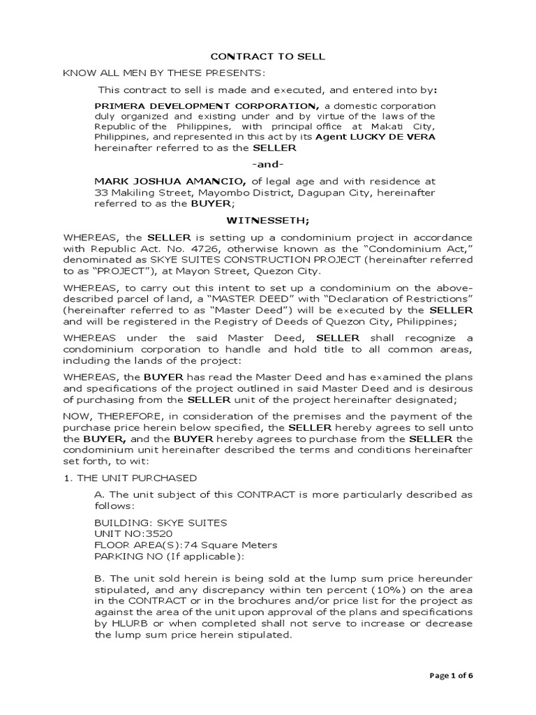 Contract to Sell Skye Suites Unit 3520 | PDF | Insurance | Taxes