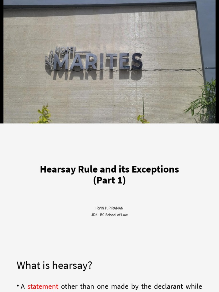 Hearsay Rule and Its Exceptions Part 1 PDF Hearsay Hearsay In