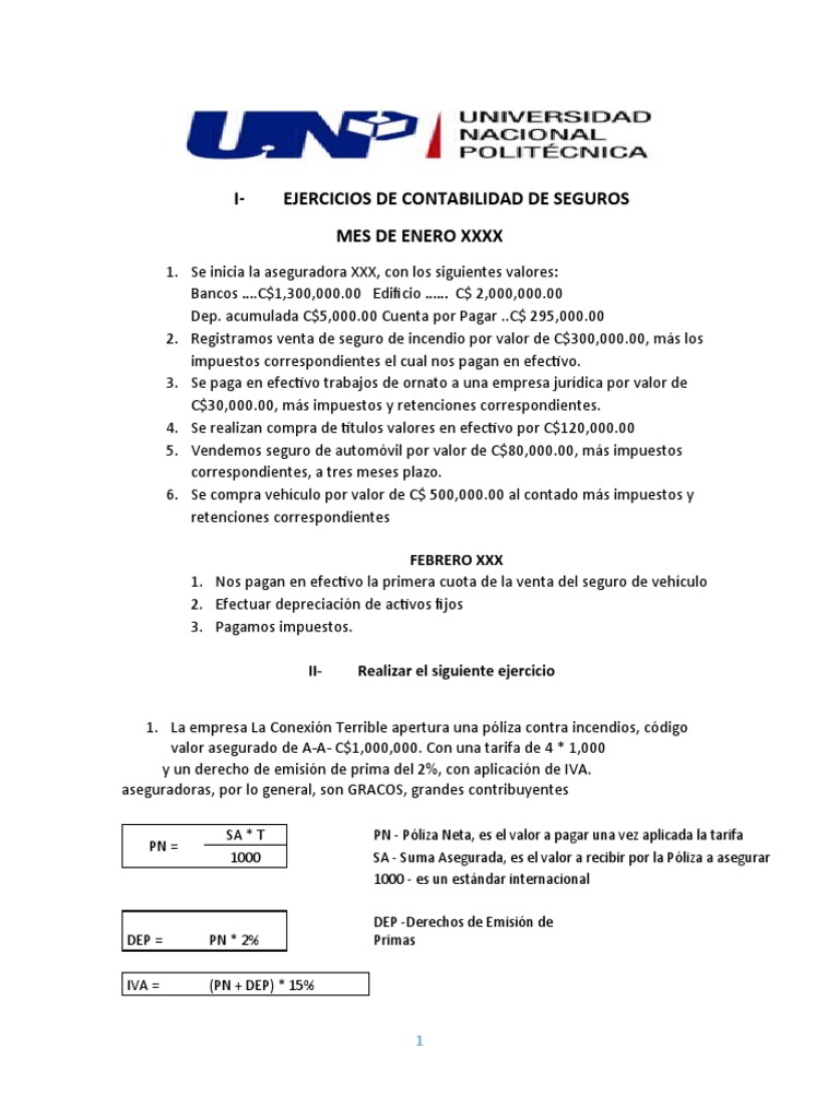 Ejercicios de Contabilidad de Seguros | PDF | Seguro | Póliza de seguros