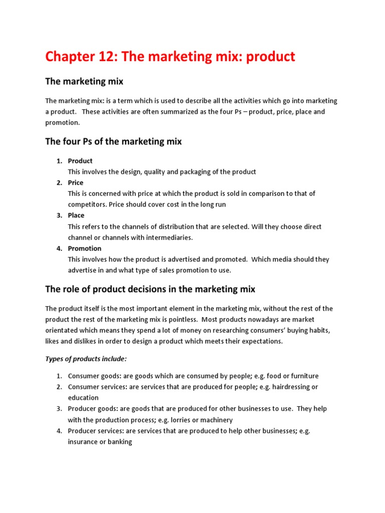 Chapter 12: The Marketing Mix: Product | PDF | Brand | Marketing