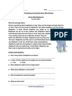 Grade 3 Reading Comprehension Worksheet Great Big Elephants