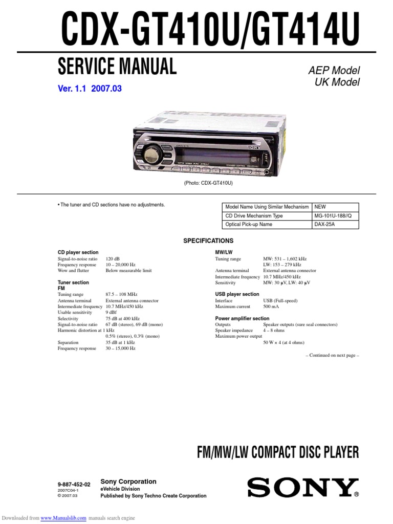 CDX-GT410U/GT414U: Service Manual | PDF | Electrical Connector | Soldering