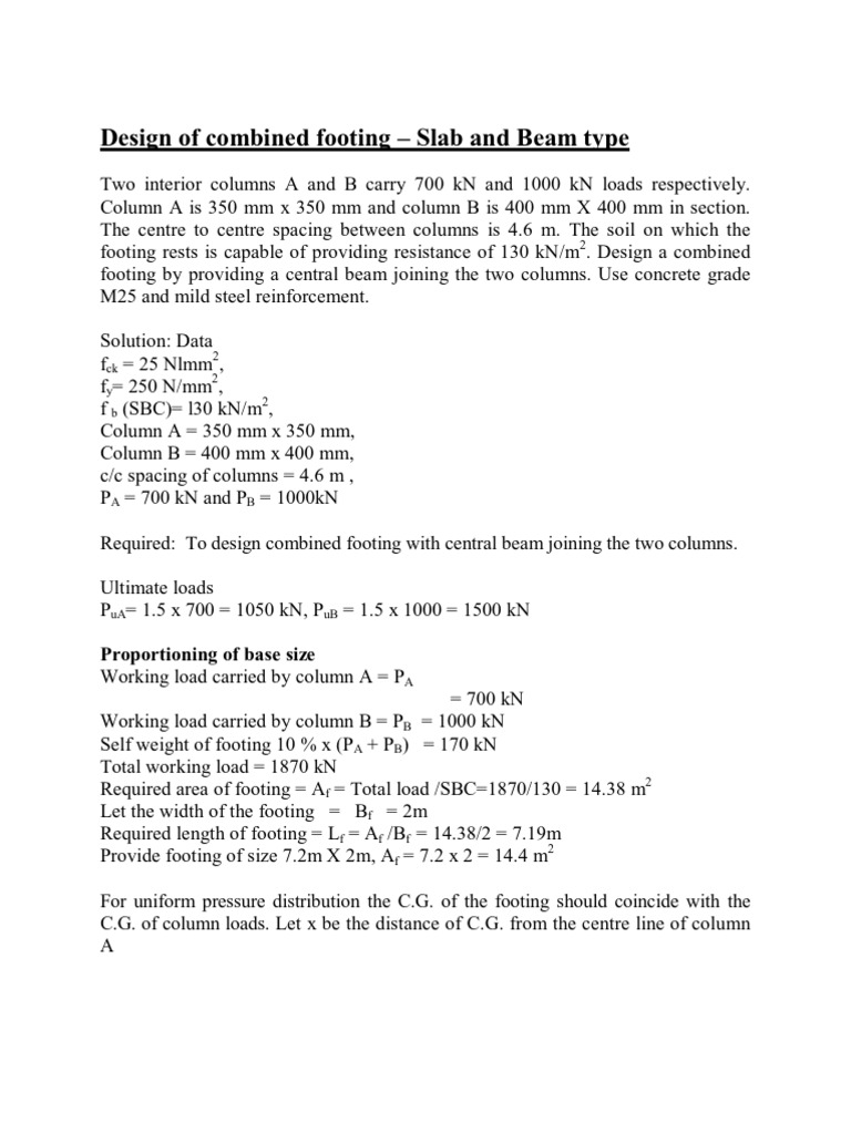 Combined Footing Design Details | PDF | Bending | Column