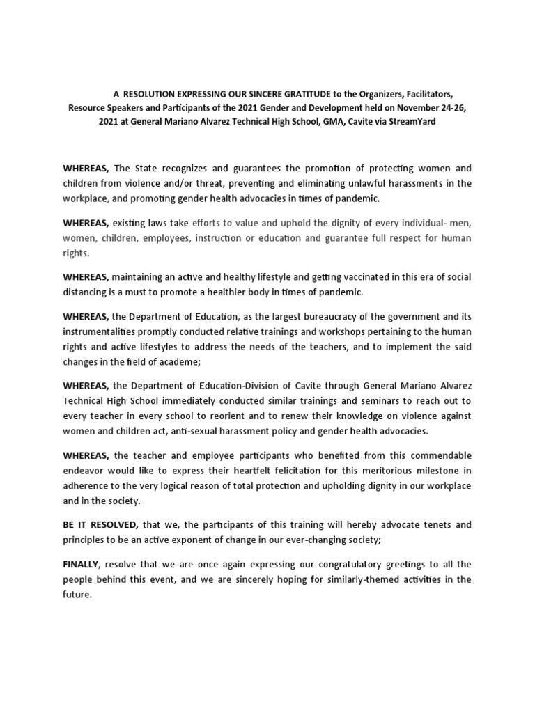 A Thank You Resolution To The Organizers 1 | PDF