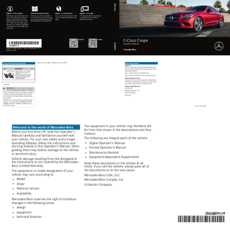 MERCEDES C CLASS OWNERS MANUAL PDF UK visual data 2
