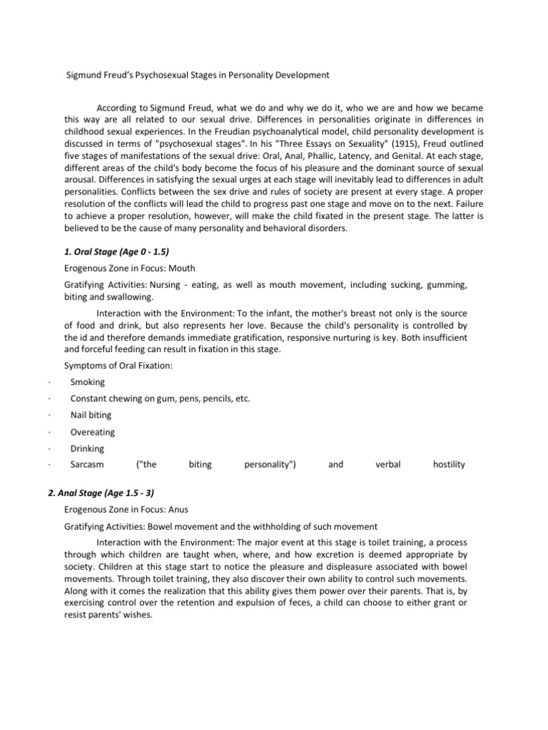 Freud's Five Stages of Personality Development | PDF | Oedipus Complex ...