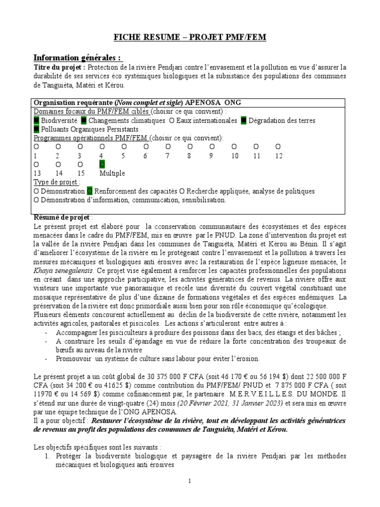 Protection de la rivière Pendjari | PDF | Biodiversité | Développement ...