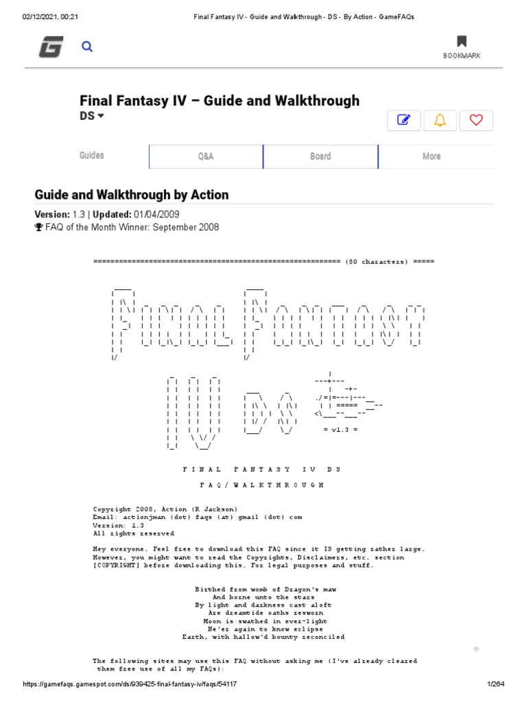 final-fantasy-iv-guide-and-walkthrough-ds-by-action-gamefaqs-pdf-strategy-guide