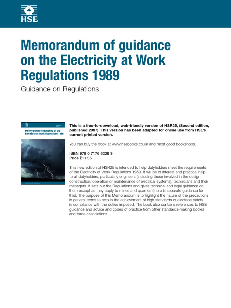 Electricity at Work Regulations 1989. PDF Electricity Electric Arc