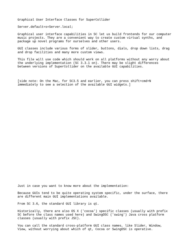 SuperCollider GUI Classes Overview | PDF | Graphical User Interfaces ...