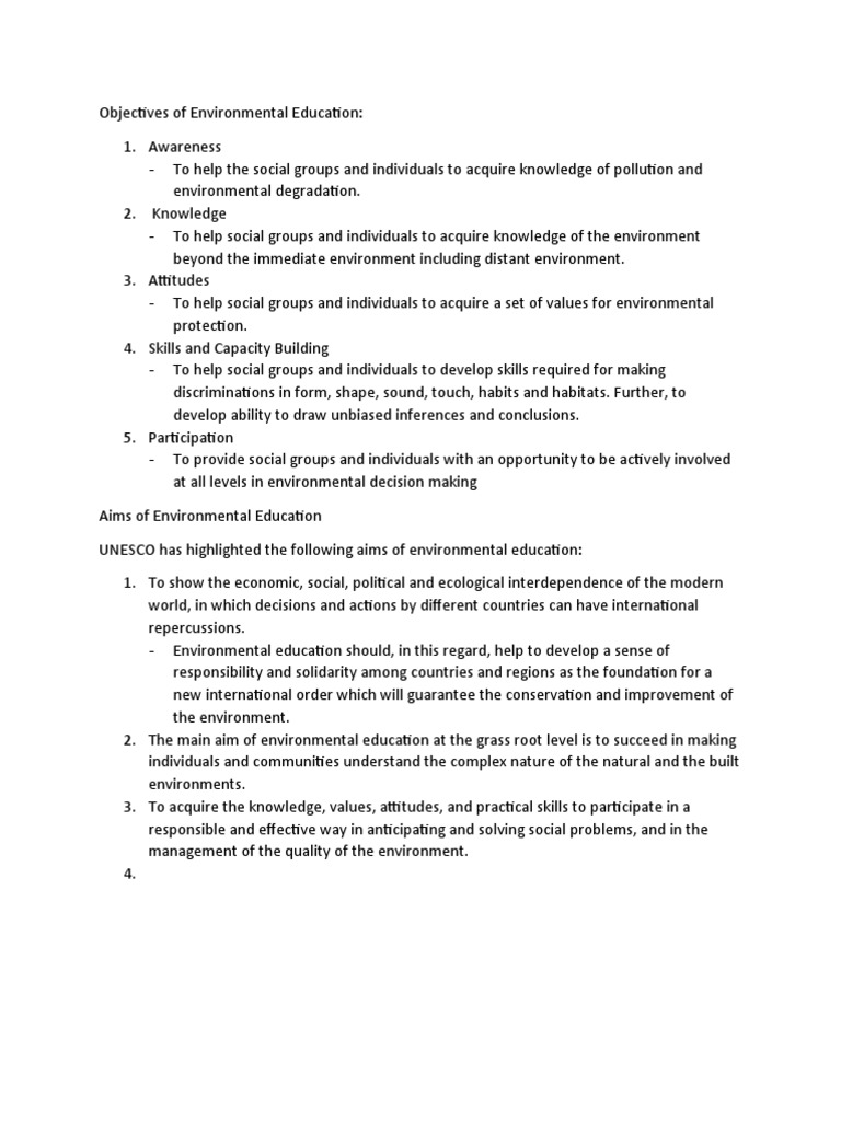 Objectives of Environmental Education | PDF | Career & Growth | Social ...