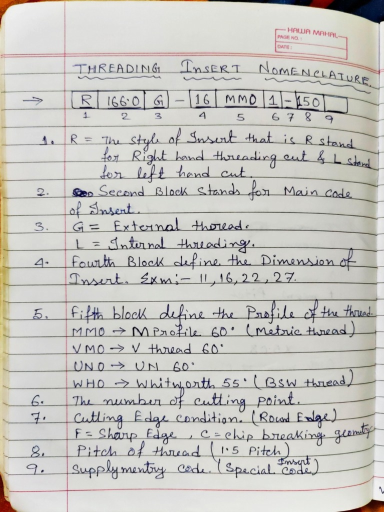Threading Insert specification PDF