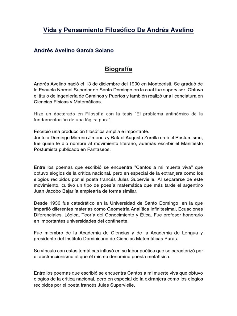 Filosofía y Poesía de Andrés Avelino | PDF | Metafísica | Existencia