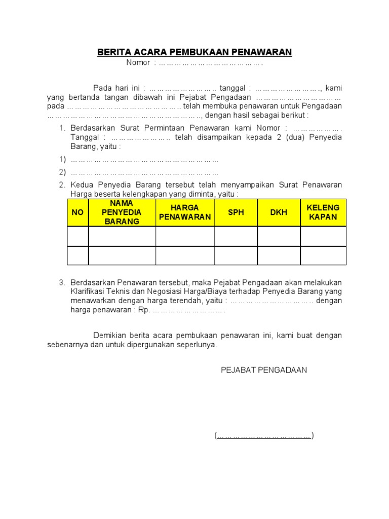8 Contoh Ba Pengadaan Langsung