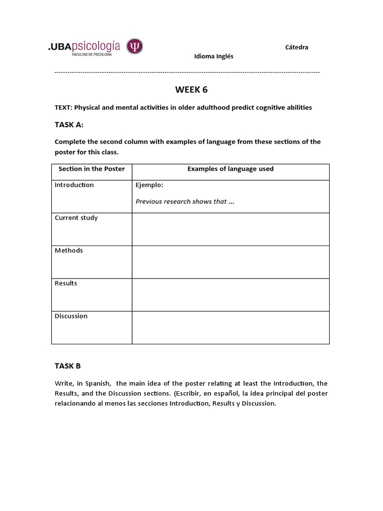 Week 6 Core Tasks On Poster | PDF | Foreign Language Studies