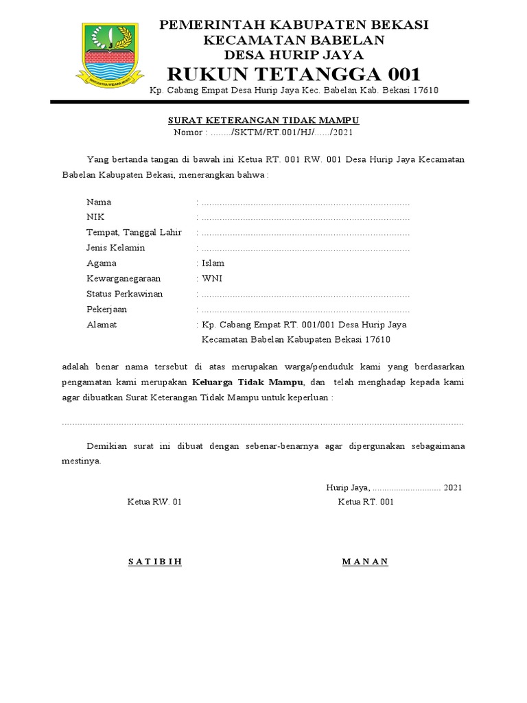 Surat Keterangan RT Hurip Jaya | PDF
