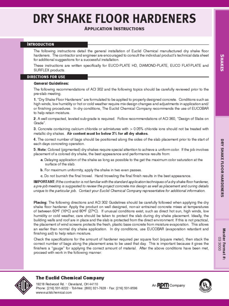 Euclid Chemical Dry Shake Floor Hardeners Application Instructions