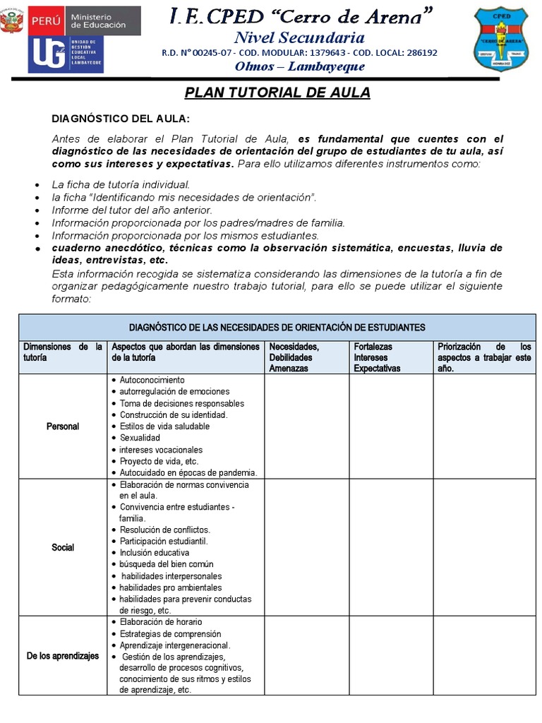 Plan de Tutoría para Secundaria | PDF | Aprendizaje | Familia