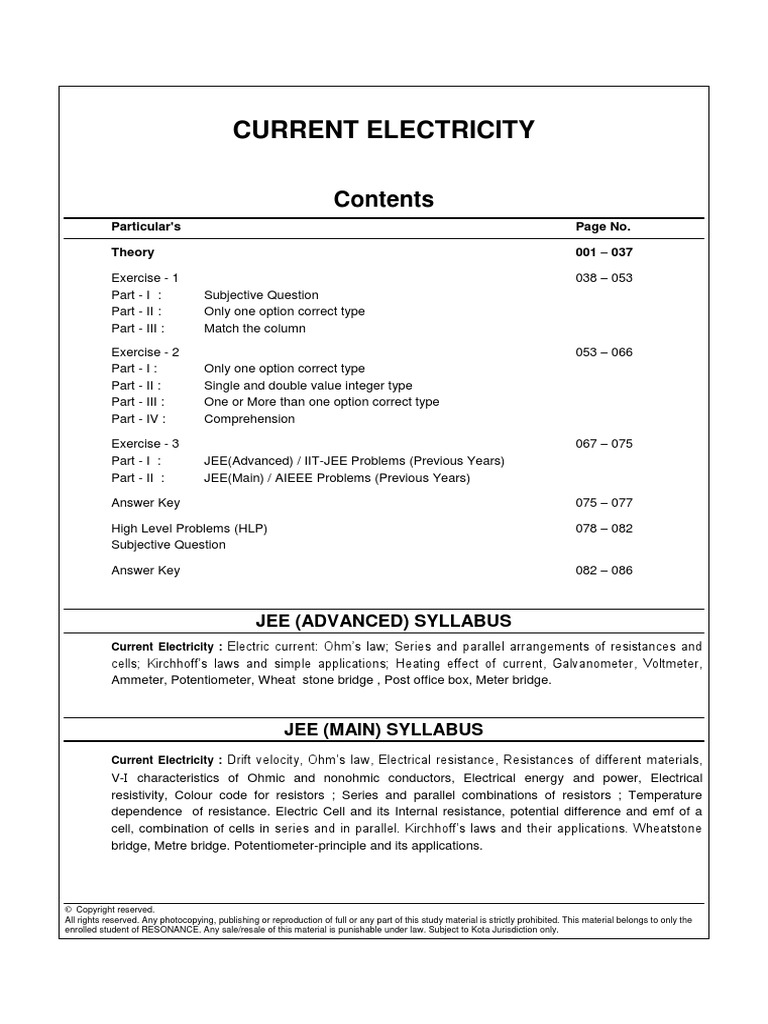 Current Electricity | PDF | Electrical Resistivity And Conductivity ...