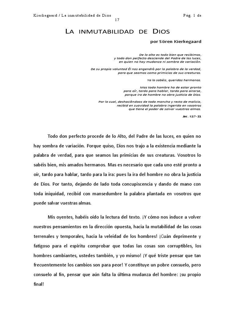 La inmutabilidad de Dios según Kierkegaard | PDF | Dios | Verdad