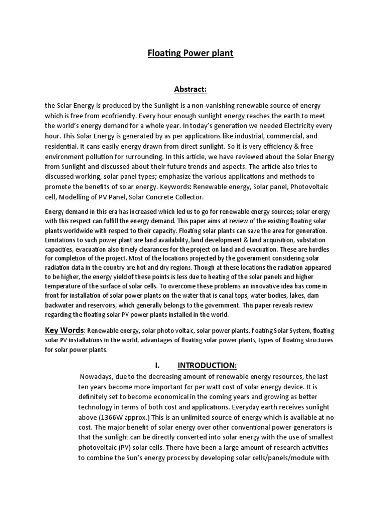 Floating Solar Power Plant Overview | PDF | Solar Power | Photovoltaics
