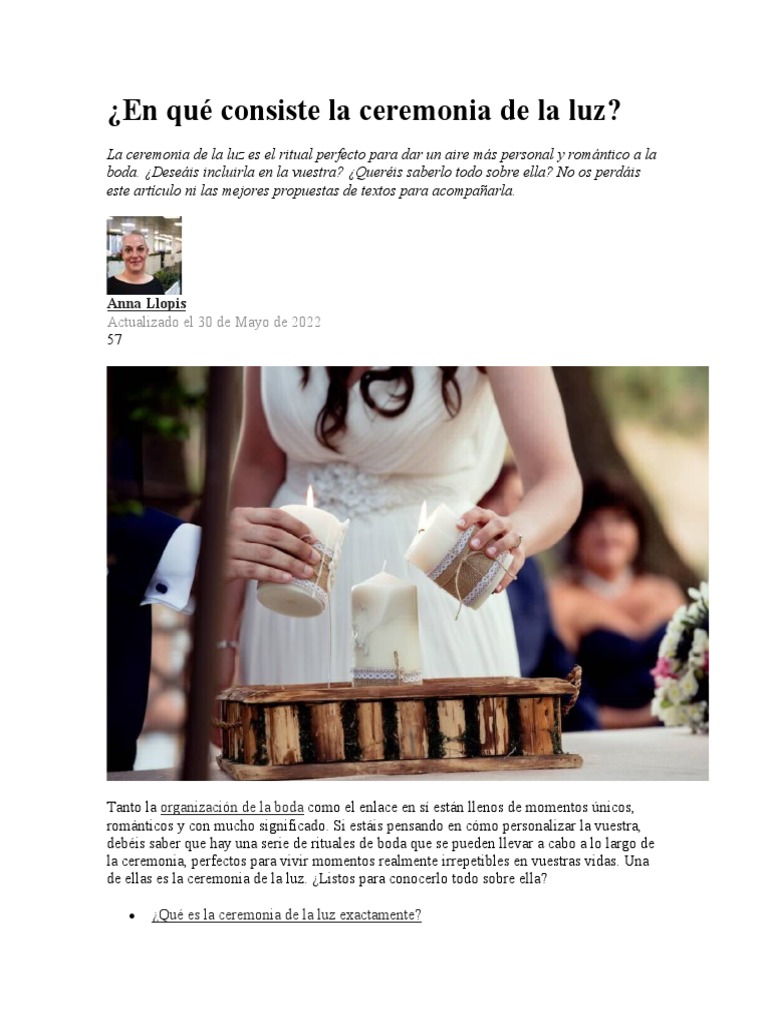 En Qué Consiste La Ceremonia de La Luz | PDF | Boda | Amor