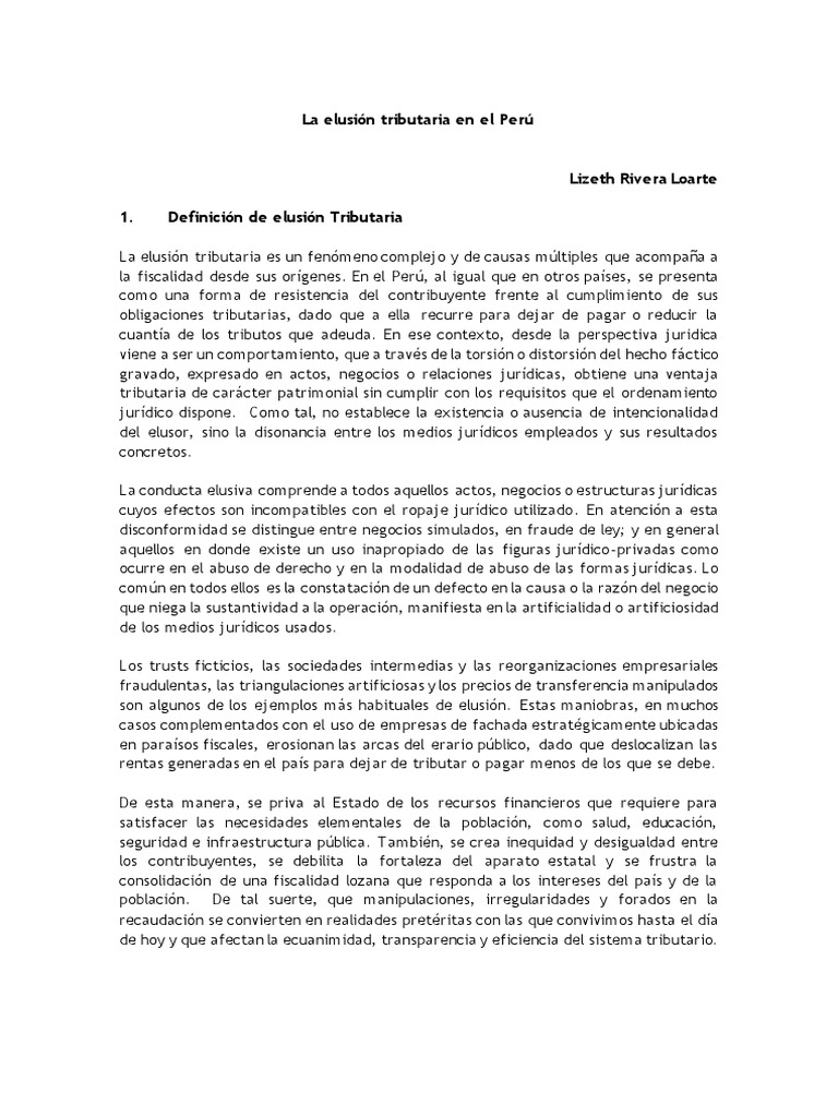 Elusión Tributaria en el Perú: Análisis y Efectos | PDF | Evasión de ...