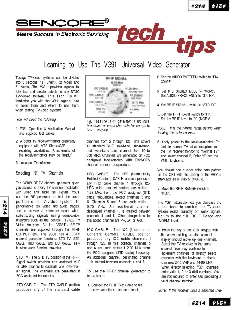Sencore VG 91 Operators Manual | PDF | Cable Television | Frequency ...