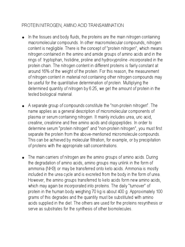 Determination of Protein and NonProtein Nitrogen Content in Blood