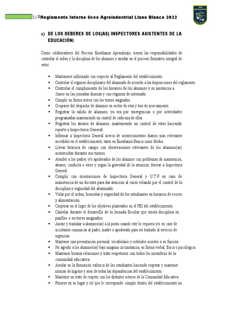 Deberes de Inspectores Educativos | PDF | Disciplinas | Método de enseñanza
