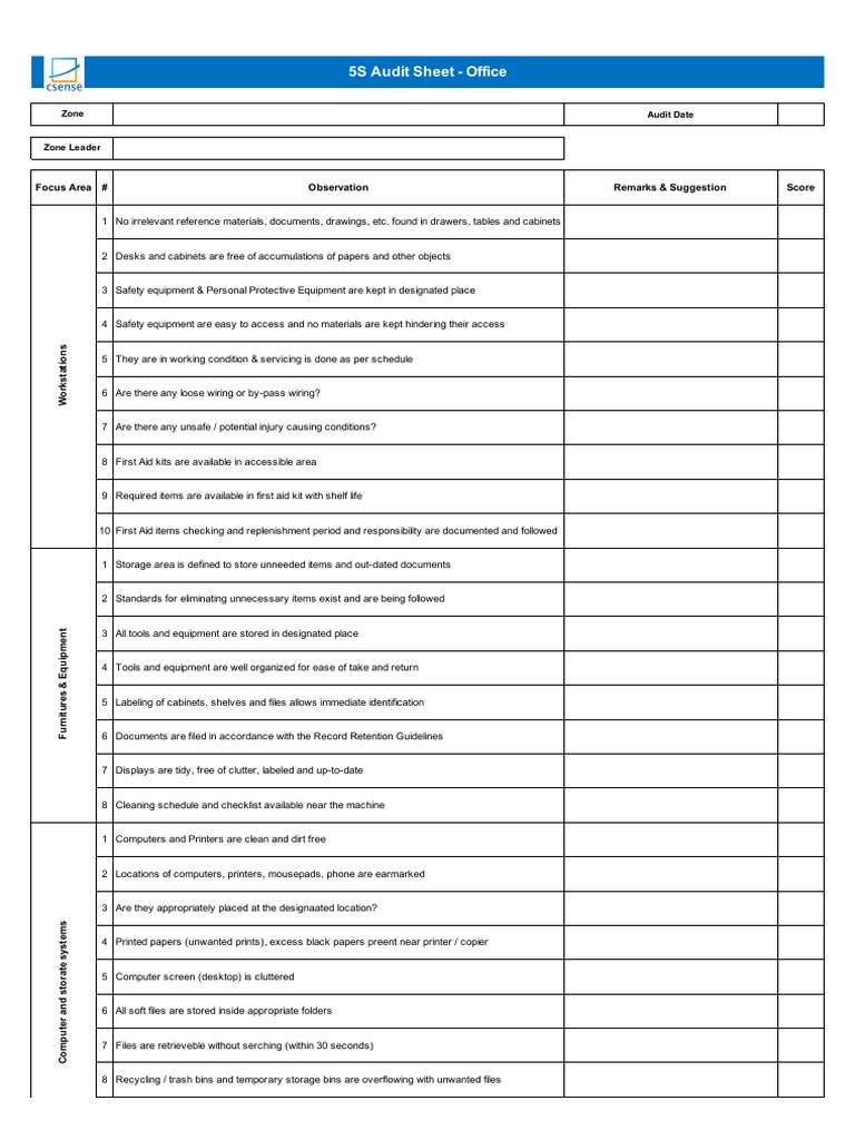 5s Audit Checklist Office Pdf Computer File Electrical Wiring