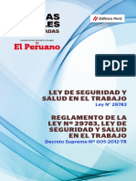 Ley de Seguridad Ysalud en El Trabajo Reglamento de La Ley #29783 Ley de Seguridad y Salud en El Trabajo