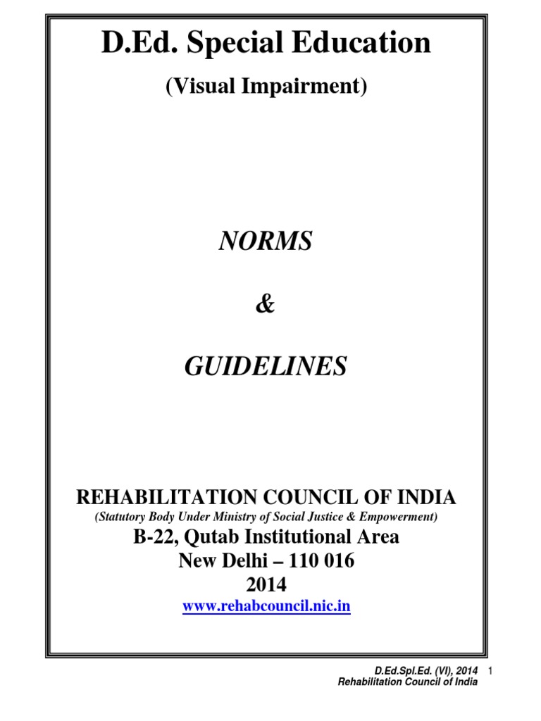 D.Ed. Special Education Norms & Guidelines PDF Visual Impairment