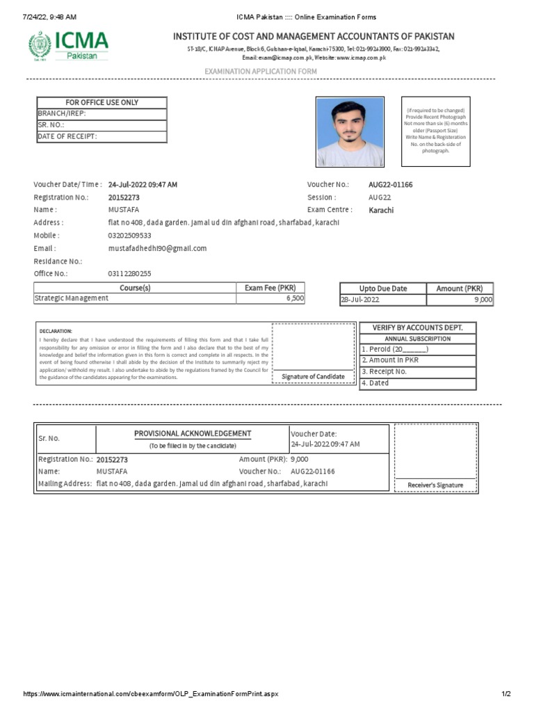 ICMA Pakistan ____ Online Examination Forms | PDF