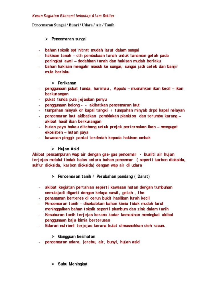 Kesan Kegiatan Ekonomi Terhadap Alam Sekitar Pdf