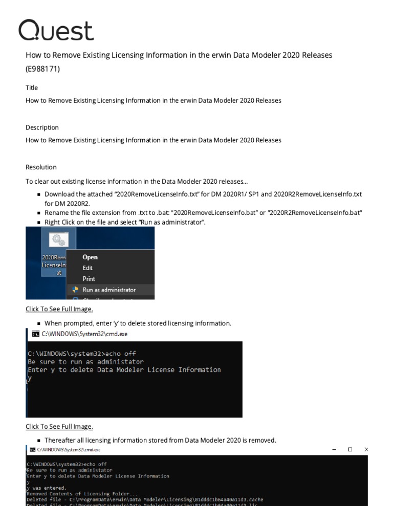 How To Remove Existing Licensing Information in The Erwin Data Modeler 2020  Releases (E988171) | PDF