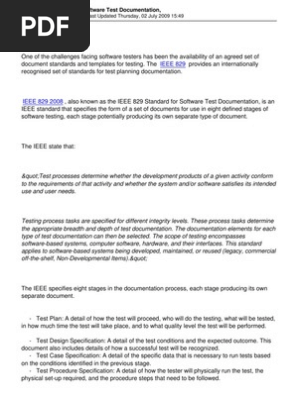 414 Ieee 829 Standard For Software Test Documentation Pdf Software Testing Specification Technical Standard