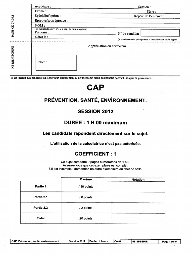 Annale Pse Cap Aepe Pse Cap Petite Enfance Aepe 2012 Annale Sujet | PDF