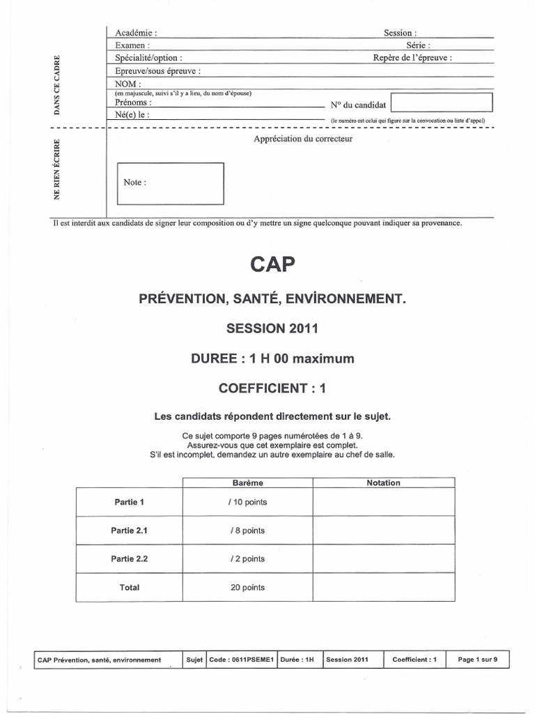 Annale Pse Cap Aepe Pse Cap Petite Enfance Aepe 2011 Annale Sujet | PDF | Sommeil